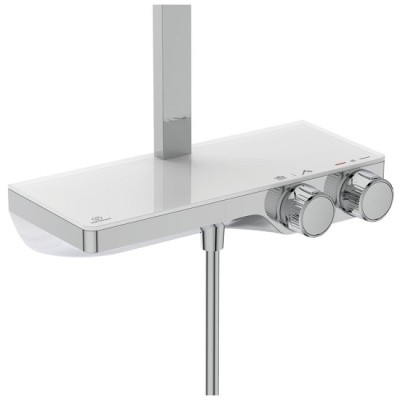 SISTEM DUS CERATHERM S200, TERMOSTATIC, ETAJERA STICLA ALBA, CAP DUS METALIC 30X20 CM, PARA DUS STICK METALICA